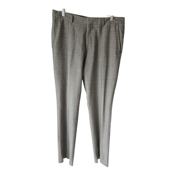 Bonobos  Italian Wool Dress Pants 34x33 Men Brown Gray Striped Pleated Career - Picture 1 of 12